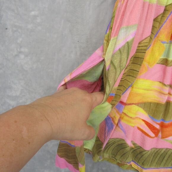 Kourt Zaccai Pink Green Floral Tropical Square Neck Sleeveless Top Women M Linen - Picture 4 of 10